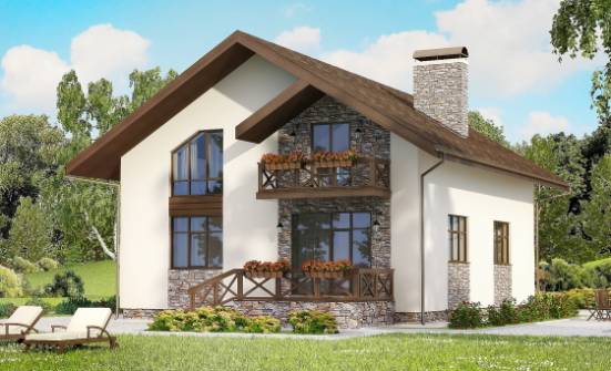155-001-П Проект двухэтажного дома мансардой и гаражом, экономичный домик из пеноблока Углич | Проекты домов от House Expert