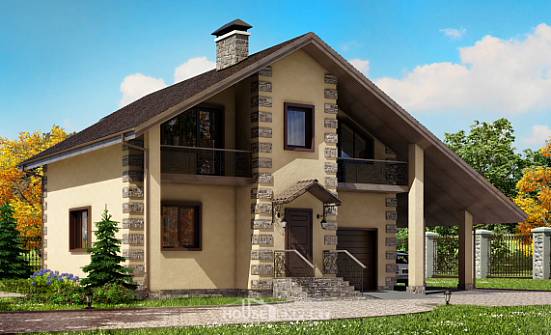 150-003-П Проект двухэтажного дома мансардой и гаражом, бюджетный дом из пеноблока Ярославль | Проекты домов от House Expert