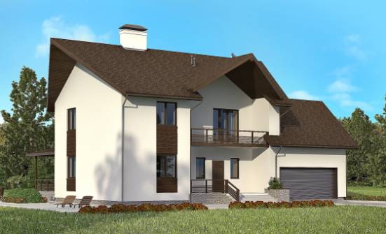 300-002-П Проект двухэтажного дома с мансардой и гаражом, большой коттедж из газобетона Рыбинск | Проекты домов от House Expert