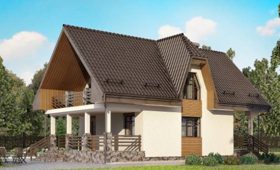 150-001-Л Проект двухэтажного дома с мансардой и гаражом, бюджетный коттедж из газобетона Ярославль | Проекты домов от House Expert