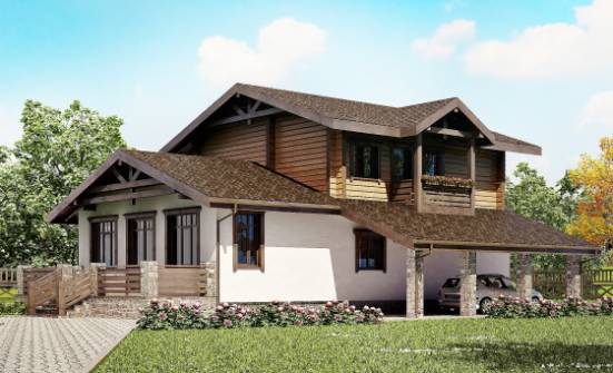 170-004-Л Проект двухэтажного дома мансардой и гаражом, компактный загородный дом из теплоблока из дерева Углич | Проекты домов от House Expert