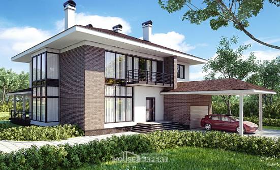 340-001-П Проект двухэтажного дома, гараж, уютный коттедж из кирпича Переславль-Залесский | Проекты домов от House Expert