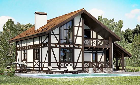 155-002-П Проект двухэтажного дома с мансардным этажом и гаражом, красивый дом из теплоблока Рыбинск | Проекты домов от House Expert