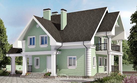 140-003-Л Проект двухэтажного дома с мансардой, гараж, бюджетный домик из бризолита Ростов | Проекты домов от House Expert