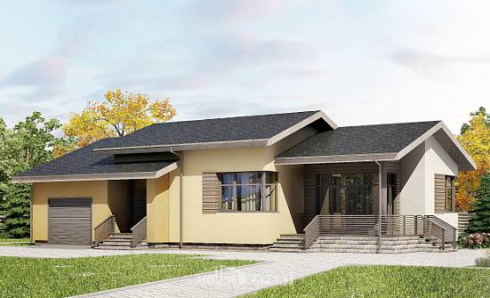 135-002-Л Проект одноэтажного дома и гаражом, недорогой дом из арболита Тутаев | Проекты домов от House Expert