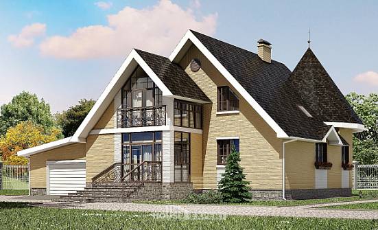 250-001-Л Проект двухэтажного дома мансардой, гараж, современный домик из поризованных блоков Ярославль | Проекты домов от House Expert