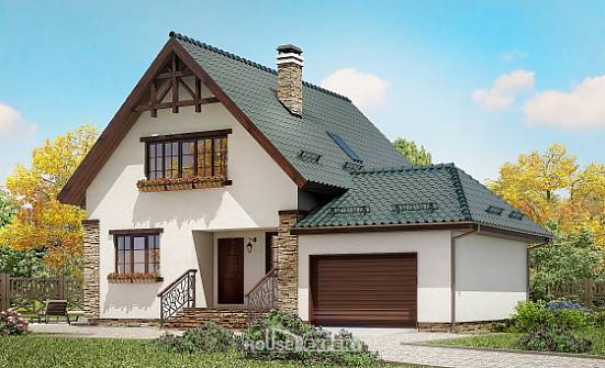 160-005-П Проект двухэтажного дома мансардный этаж и гаражом, небольшой дом из бризолита Ярославль | Проекты домов от House Expert