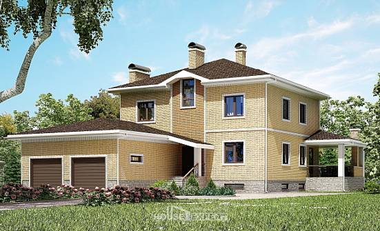 350-002-Л Проект трехэтажного дома и гаражом, просторный загородный дом из кирпича Углич | Проекты домов от House Expert