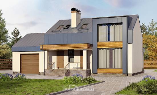 150-015-П Проект двухэтажного дома мансардный этаж и гаражом, уютный коттедж из бризолита Рыбинск | Проекты домов от House Expert