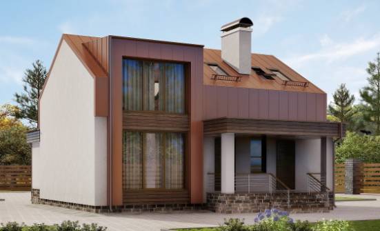 120-004-Л Проект двухэтажного дома с мансардным этажом, скромный домик из твинблока Углич | Проекты домов от House Expert