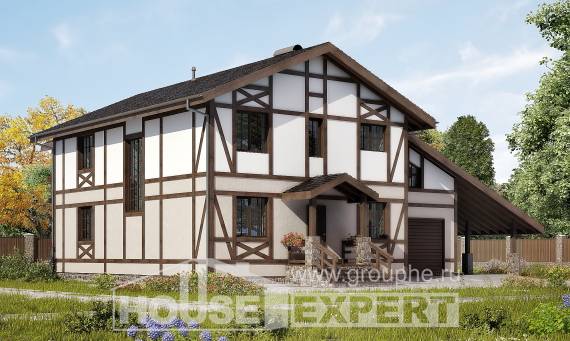 250-002-П Проект двухэтажного дома с мансардой и гаражом, красивый коттедж из кирпича, Углич