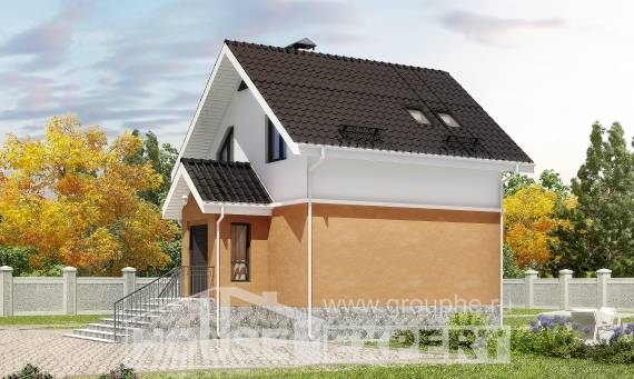 100-005-Л Проект двухэтажного дома мансардой, бюджетный загородный дом из теплоблока, Ярославль