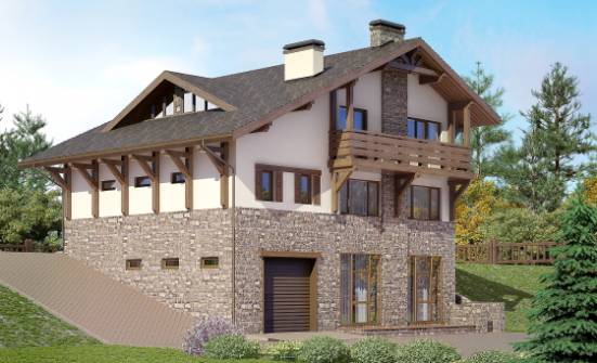 305-002-Л Проект трехэтажного дома с мансардным этажом, гараж, современный домик из кирпича, Углич