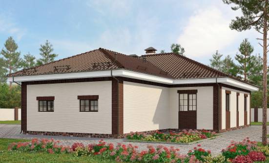 160-015-П Проект одноэтажного дома и гаражом, компактный коттедж из блока Ростов | Проекты одноэтажных домов от House Expert