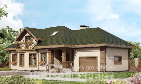 180-010-П Проект двухэтажного дома мансардой и гаражом, современный дом из бризолита, Тутаев