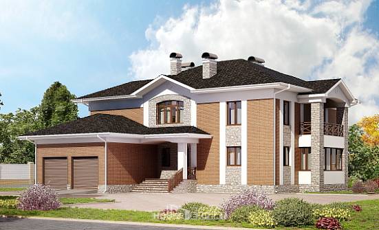 520-002-Л Проект трехэтажного дома и гаражом, классический коттедж из бризолита, Переславль-Залесский