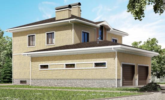 350-002-Л Проект трехэтажного дома и гаражом, большой домик из кирпича, Ростов
