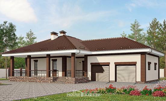 160-015-П Проект одноэтажного дома и гаражом, компактный коттедж из блока Ростов | Проекты домов от House Expert
