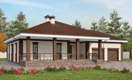 160-015-П Проект одноэтажного дома и гаражом, компактный коттедж из блока Ростов | Проекты домов от House Expert