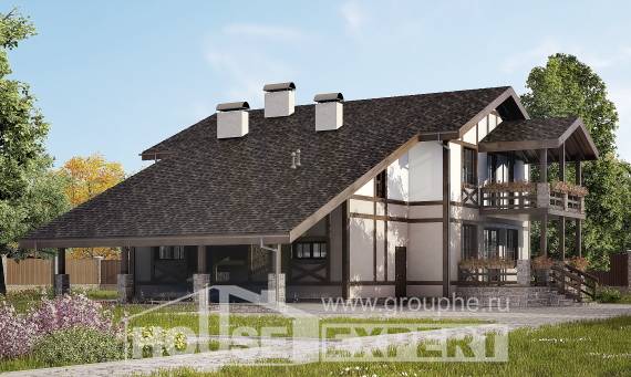 250-002-П Проект двухэтажного дома с мансардой, гараж, простой загородный дом из кирпича, Переславль-Залесский