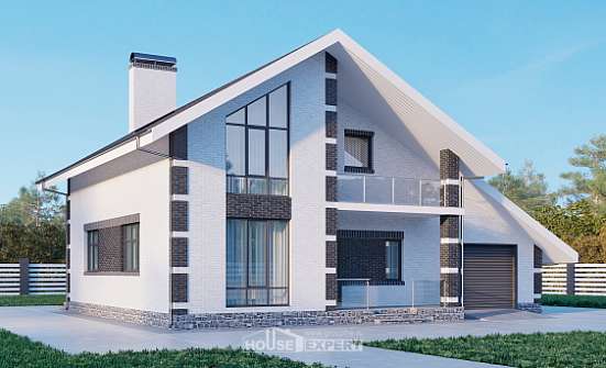 190-008-П Проект двухэтажного дома с мансардным этажом, гараж, современный коттедж из бризолита, Переславль-Залесский